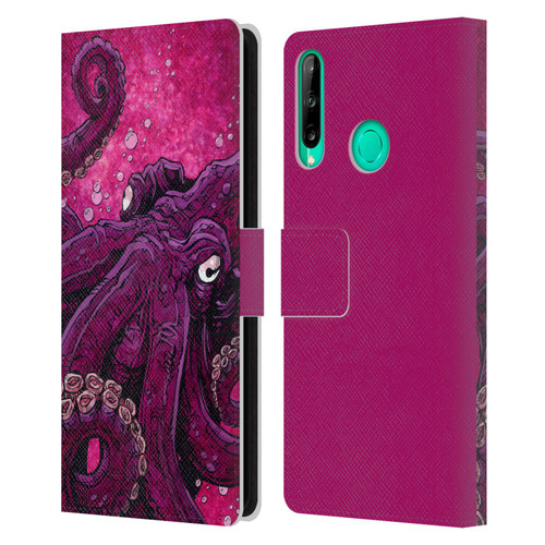 David Lozeau Colourful Grunge Octopus Squid Leather Book Wallet Case Cover For Huawei P40 lite E