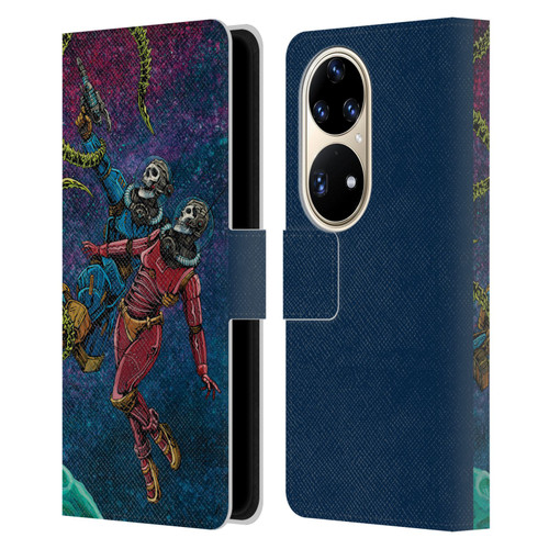 David Lozeau Colourful Grunge Astronaut Space Couple Love Leather Book Wallet Case Cover For Huawei P50 Pro