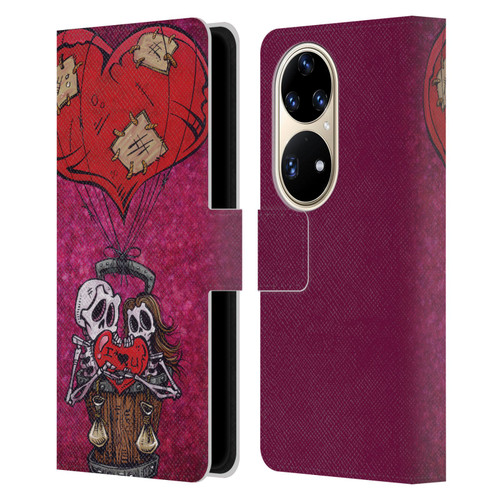 David Lozeau Colourful Grunge Day Of The Dead Leather Book Wallet Case Cover For Huawei P50 Pro