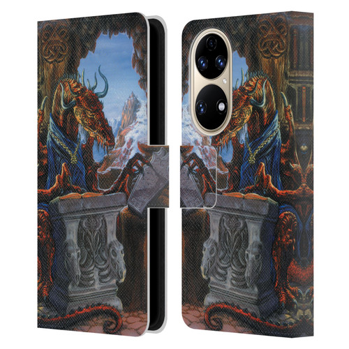 Ed Beard Jr Dragons Ancient Scholar Leather Book Wallet Case Cover For Huawei P50