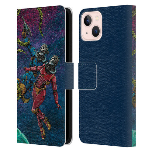 David Lozeau Colourful Grunge Astronaut Space Couple Love Leather Book Wallet Case Cover For Apple iPhone 13