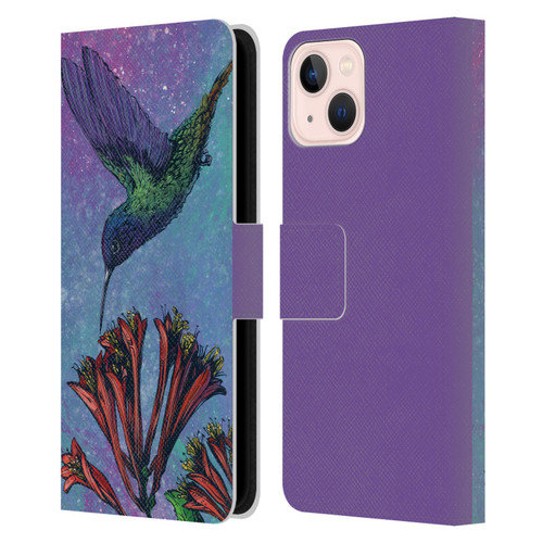 David Lozeau Colourful Grunge The Hummingbird Leather Book Wallet Case Cover For Apple iPhone 13
