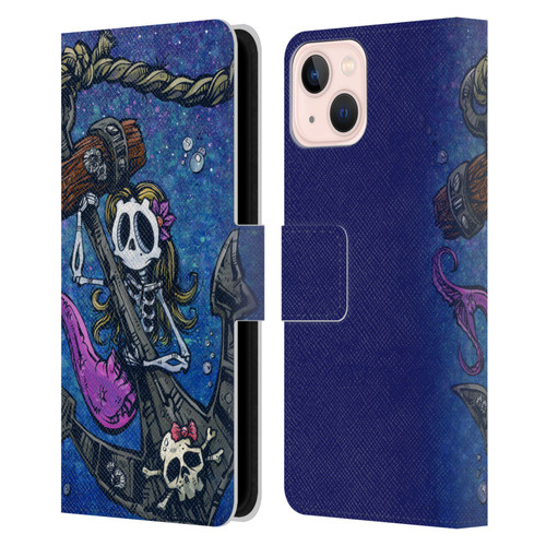 David Lozeau Colourful Grunge Mermaid Anchor Leather Book Wallet Case Cover For Apple iPhone 13