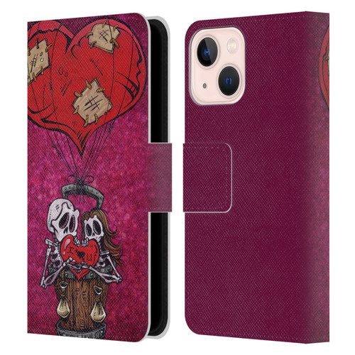 David Lozeau Colourful Grunge Day Of The Dead Leather Book Wallet Case Cover For Apple iPhone 13 Mini