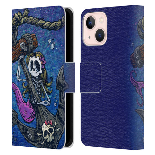 David Lozeau Colourful Grunge Mermaid Anchor Leather Book Wallet Case Cover For Apple iPhone 13 Mini