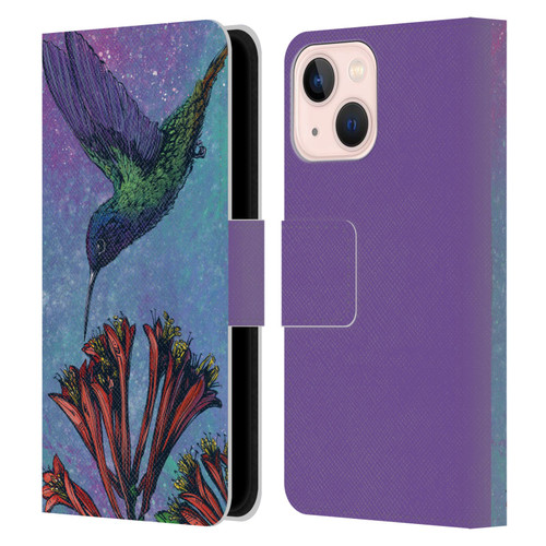 David Lozeau Colourful Grunge The Hummingbird Leather Book Wallet Case Cover For Apple iPhone 13 Mini