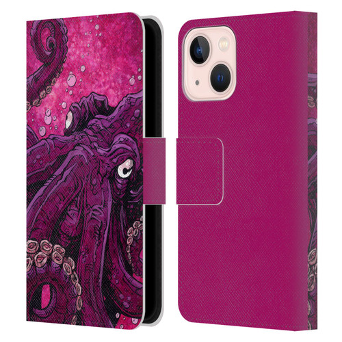 David Lozeau Colourful Grunge Octopus Squid Leather Book Wallet Case Cover For Apple iPhone 13 Mini