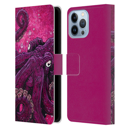 David Lozeau Colourful Grunge Octopus Squid Leather Book Wallet Case Cover For Apple iPhone 13 Pro Max