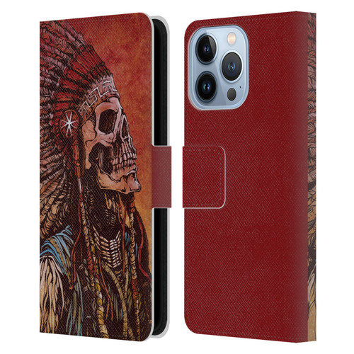 David Lozeau Colourful Grunge Native American Leather Book Wallet Case Cover For Apple iPhone 13 Pro