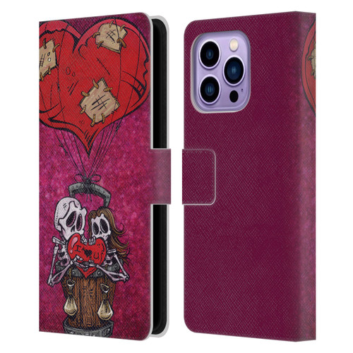David Lozeau Colourful Grunge Day Of The Dead Leather Book Wallet Case Cover For Apple iPhone 14 Pro Max
