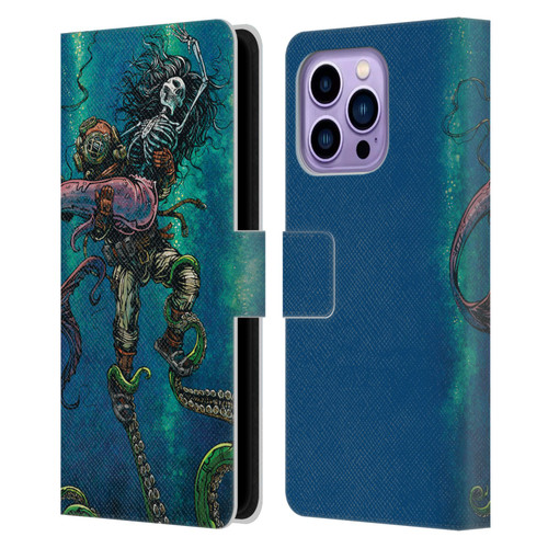 David Lozeau Colourful Grunge Diver And Mermaid Leather Book Wallet Case Cover For Apple iPhone 14 Pro Max