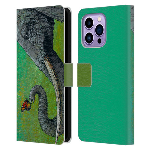 David Lozeau Colourful Grunge The Elephant Leather Book Wallet Case Cover For Apple iPhone 14 Pro Max