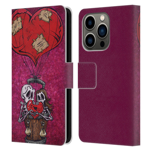 David Lozeau Colourful Grunge Day Of The Dead Leather Book Wallet Case Cover For Apple iPhone 14 Pro