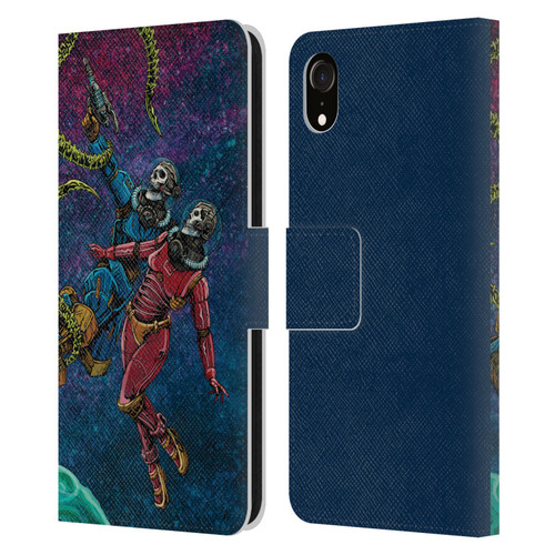 David Lozeau Colourful Grunge Astronaut Space Couple Love Leather Book Wallet Case Cover For Apple iPhone XR