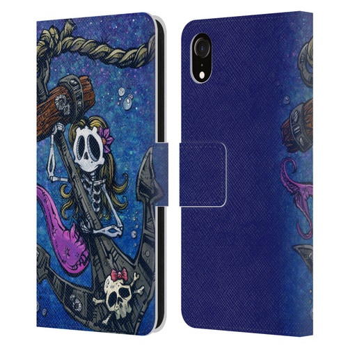 David Lozeau Colourful Grunge Mermaid Anchor Leather Book Wallet Case Cover For Apple iPhone XR