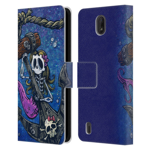 David Lozeau Colourful Grunge Mermaid Anchor Leather Book Wallet Case Cover For Nokia C01 Plus/C1 2nd Edition