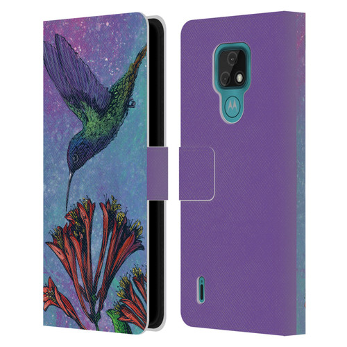 David Lozeau Colourful Grunge The Hummingbird Leather Book Wallet Case Cover For Motorola Moto E7