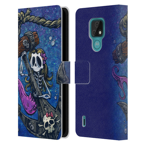 David Lozeau Colourful Grunge Mermaid Anchor Leather Book Wallet Case Cover For Motorola Moto E7