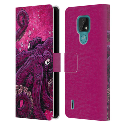 David Lozeau Colourful Grunge Octopus Squid Leather Book Wallet Case Cover For Motorola Moto E7