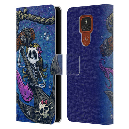 David Lozeau Colourful Grunge Mermaid Anchor Leather Book Wallet Case Cover For Motorola Moto E7 Plus