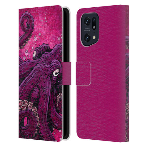 David Lozeau Colourful Grunge Octopus Squid Leather Book Wallet Case Cover For OPPO Find X5