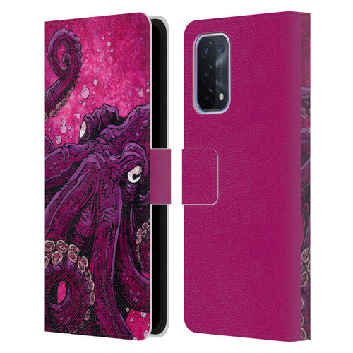 David Lozeau Colourful Grunge Octopus Squid Leather Book Wallet Case Cover For OPPO A54 5G