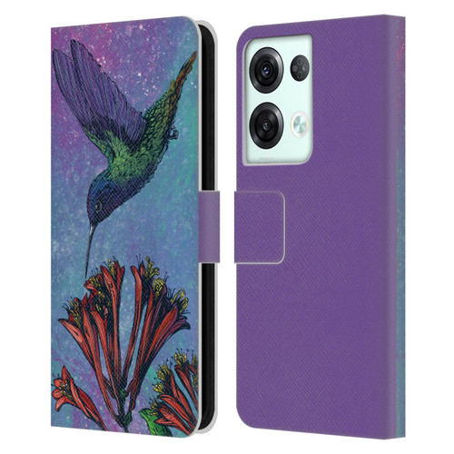 David Lozeau Colourful Grunge The Hummingbird Leather Book Wallet Case Cover For OPPO Reno8 Pro