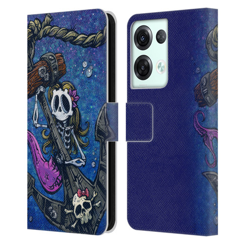 David Lozeau Colourful Grunge Mermaid Anchor Leather Book Wallet Case Cover For OPPO Reno8 Pro
