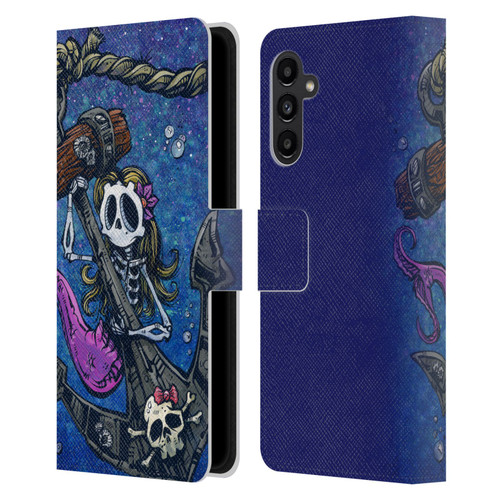 David Lozeau Colourful Grunge Mermaid Anchor Leather Book Wallet Case Cover For Samsung Galaxy A13 5G (2021)