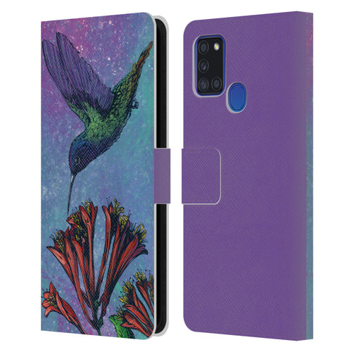 David Lozeau Colourful Grunge The Hummingbird Leather Book Wallet Case Cover For Samsung Galaxy A21s (2020)