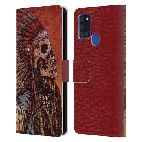 David Lozeau Colourful Grunge Native American Leather Book Wallet Case Cover For Samsung Galaxy A21s (2020)