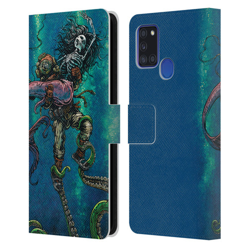 David Lozeau Colourful Grunge Diver And Mermaid Leather Book Wallet Case Cover For Samsung Galaxy A21s (2020)