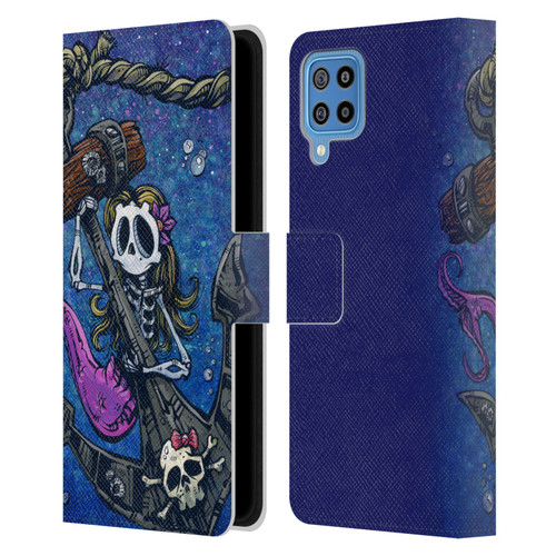 David Lozeau Colourful Grunge Mermaid Anchor Leather Book Wallet Case Cover For Samsung Galaxy F22 (2021)