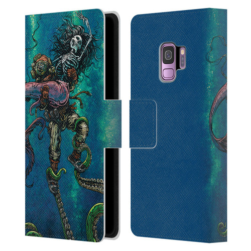 David Lozeau Colourful Grunge Diver And Mermaid Leather Book Wallet Case Cover For Samsung Galaxy S9