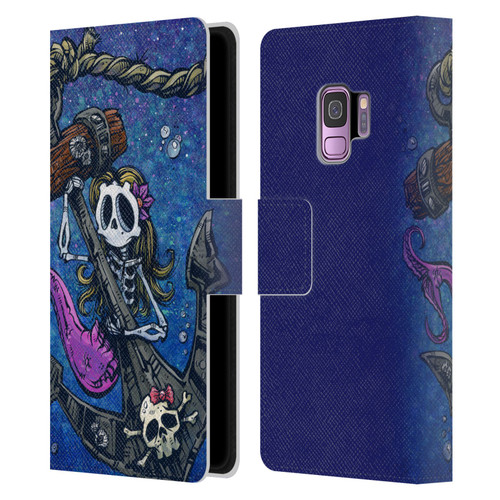 David Lozeau Colourful Grunge Mermaid Anchor Leather Book Wallet Case Cover For Samsung Galaxy S9