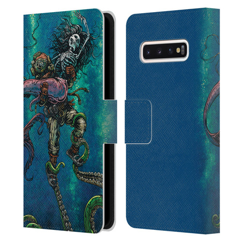 David Lozeau Colourful Grunge Diver And Mermaid Leather Book Wallet Case Cover For Samsung Galaxy S10