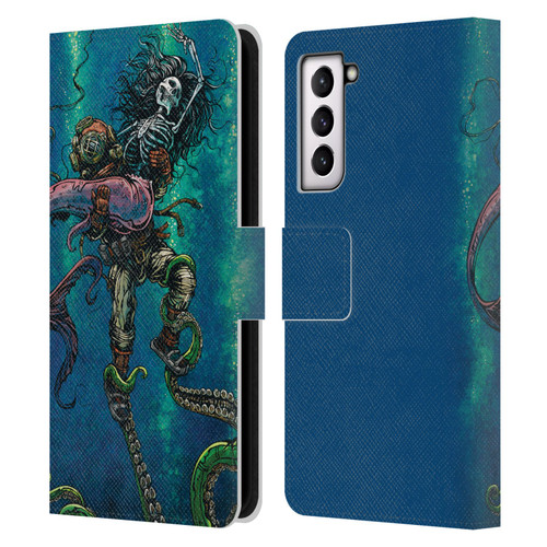 David Lozeau Colourful Grunge Diver And Mermaid Leather Book Wallet Case Cover For Samsung Galaxy S21 5G