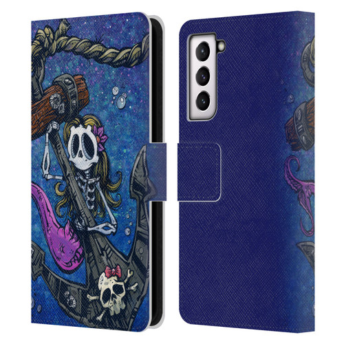 David Lozeau Colourful Grunge Mermaid Anchor Leather Book Wallet Case Cover For Samsung Galaxy S21 5G