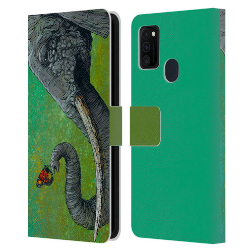 David Lozeau Colourful Grunge The Elephant Leather Book Wallet Case Cover For Samsung Galaxy M30s (2019)/M21 (2020)