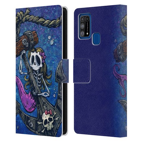 David Lozeau Colourful Grunge Mermaid Anchor Leather Book Wallet Case Cover For Samsung Galaxy M31 (2020)