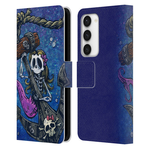 David Lozeau Colourful Grunge Mermaid Anchor Leather Book Wallet Case Cover For Samsung Galaxy S23 5G
