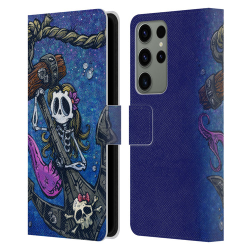 David Lozeau Colourful Grunge Mermaid Anchor Leather Book Wallet Case Cover For Samsung Galaxy S23 Ultra 5G