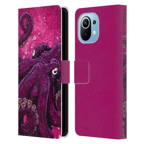 David Lozeau Colourful Grunge Octopus Squid Leather Book Wallet Case Cover For Xiaomi Mi 11