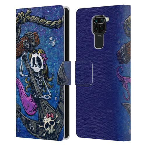 David Lozeau Colourful Grunge Mermaid Anchor Leather Book Wallet Case Cover For Xiaomi Redmi Note 9 / Redmi 10X 4G