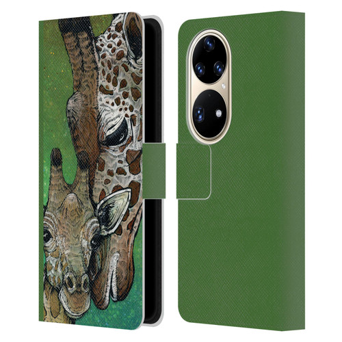 David Lozeau Colourful Art Giraffe Leather Book Wallet Case Cover For Huawei P50 Pro