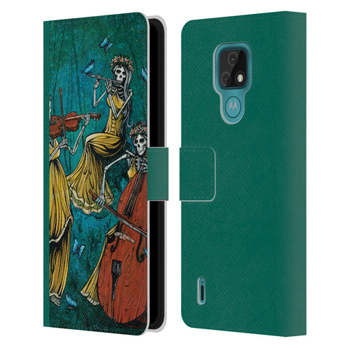 David Lozeau Colourful Art Three Female Leather Book Wallet Case Cover For Motorola Moto E7