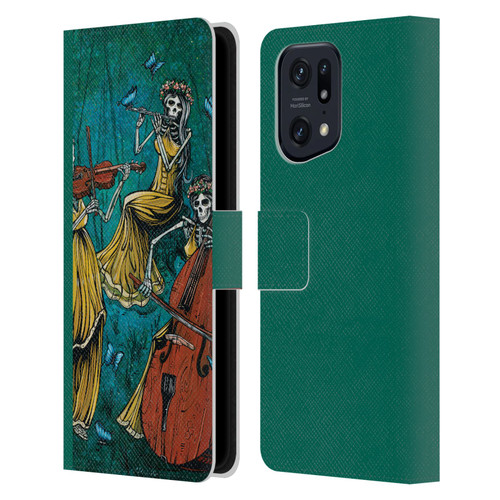 David Lozeau Colourful Art Three Female Leather Book Wallet Case Cover For OPPO Find X5 Pro