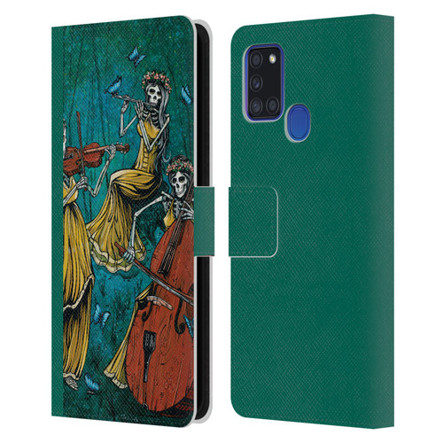 David Lozeau Colourful Art Three Female Leather Book Wallet Case Cover For Samsung Galaxy A21s (2020)