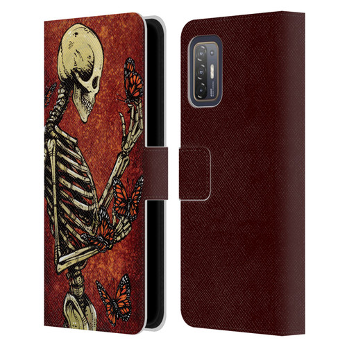 David Lozeau Skeleton Grunge Butterflies Leather Book Wallet Case Cover For HTC Desire 21 Pro 5G