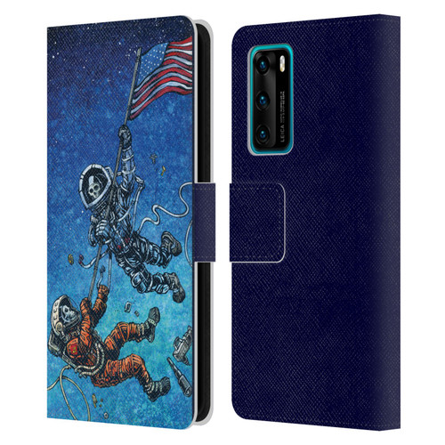 David Lozeau Skeleton Grunge Astronaut Battle Leather Book Wallet Case Cover For Huawei P40 5G